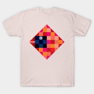 Cardinal Bird in Square Checkered Flag Pixel Style T-Shirt